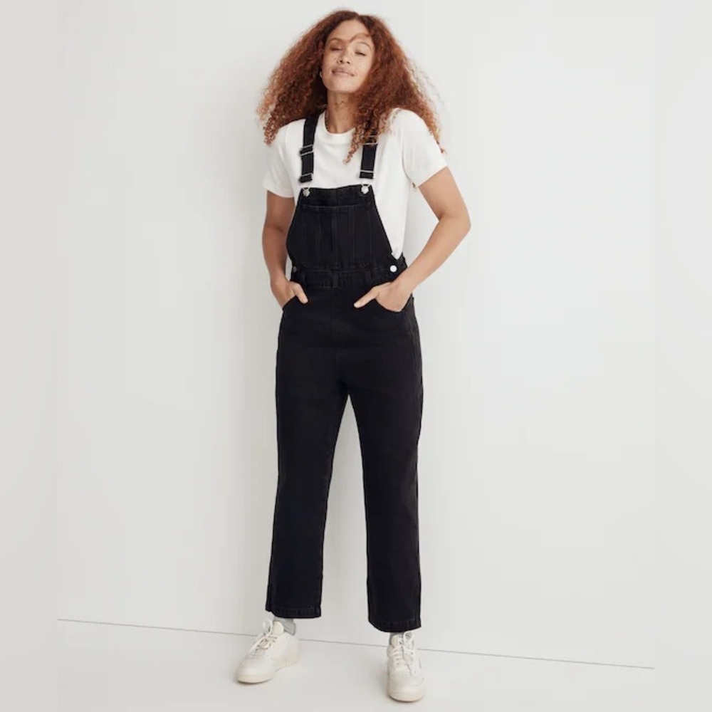 Madewell Women's Straight-Leg Overalls in Lunar Wash Black Denim size small